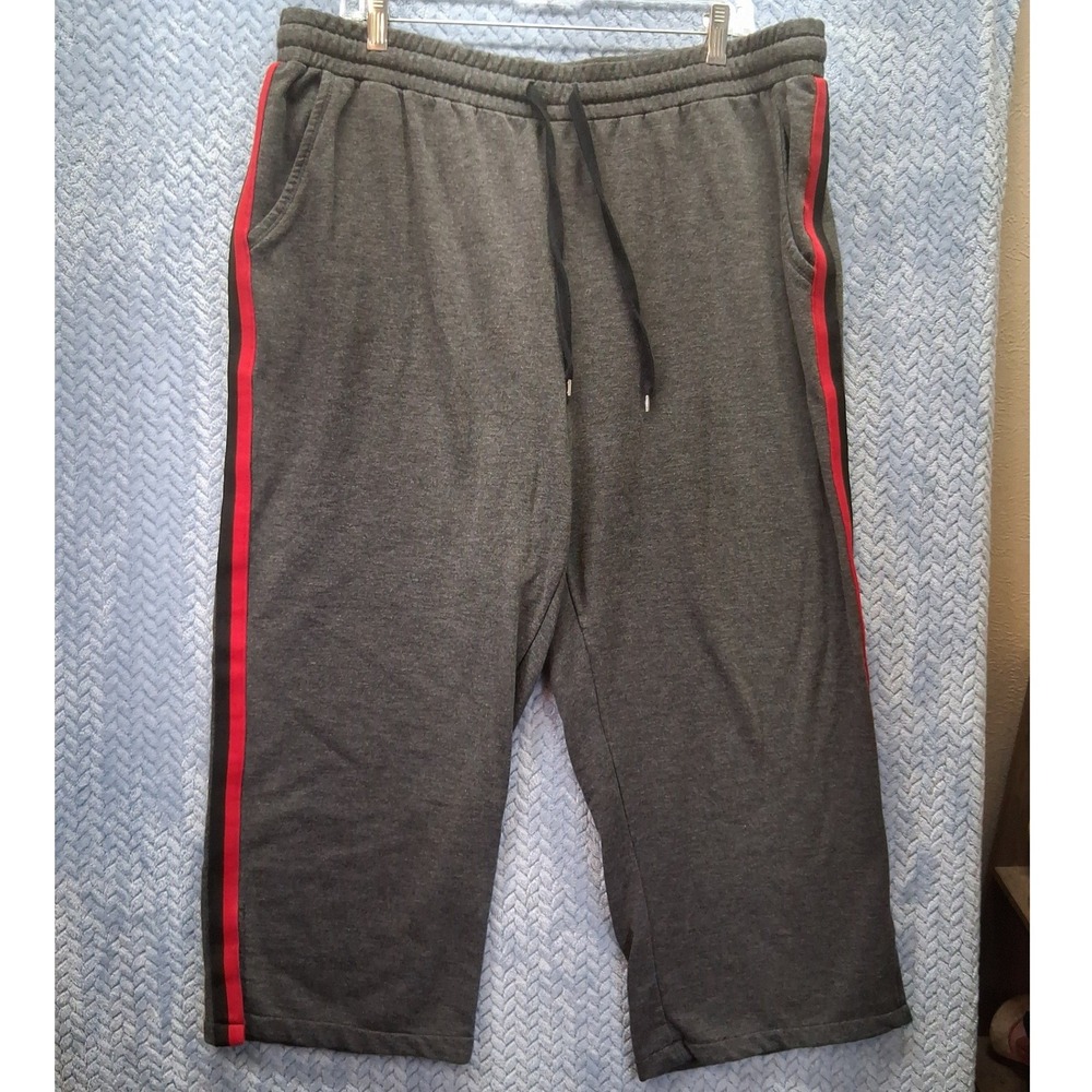 Woman Within Gray Cropped Jogger Sweatpants Red Side Stripe Plus Size 1X 22/24